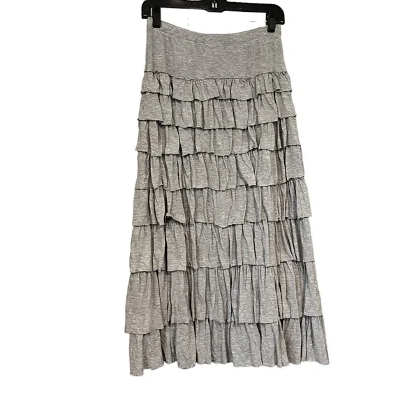 Soft Surroundings Gray Tiered Ruffle Maxi Skirt, Sz Petite S - Picture 4 of 14